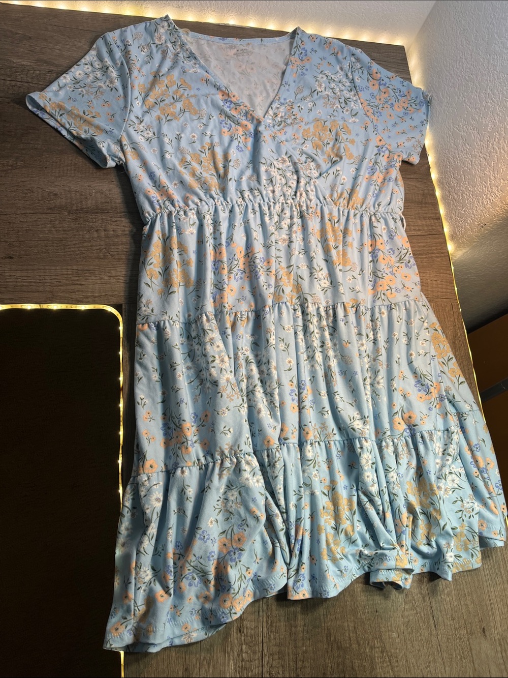 No Boundaries Light Blue Floral Tiered Dress